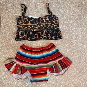 Serape Leopard 2 Piece Swimsuit Big Girls Size XL 14/16 NWOT